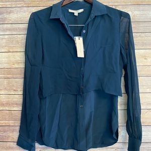 Brochu walker vera silk blouse navy blue size XS